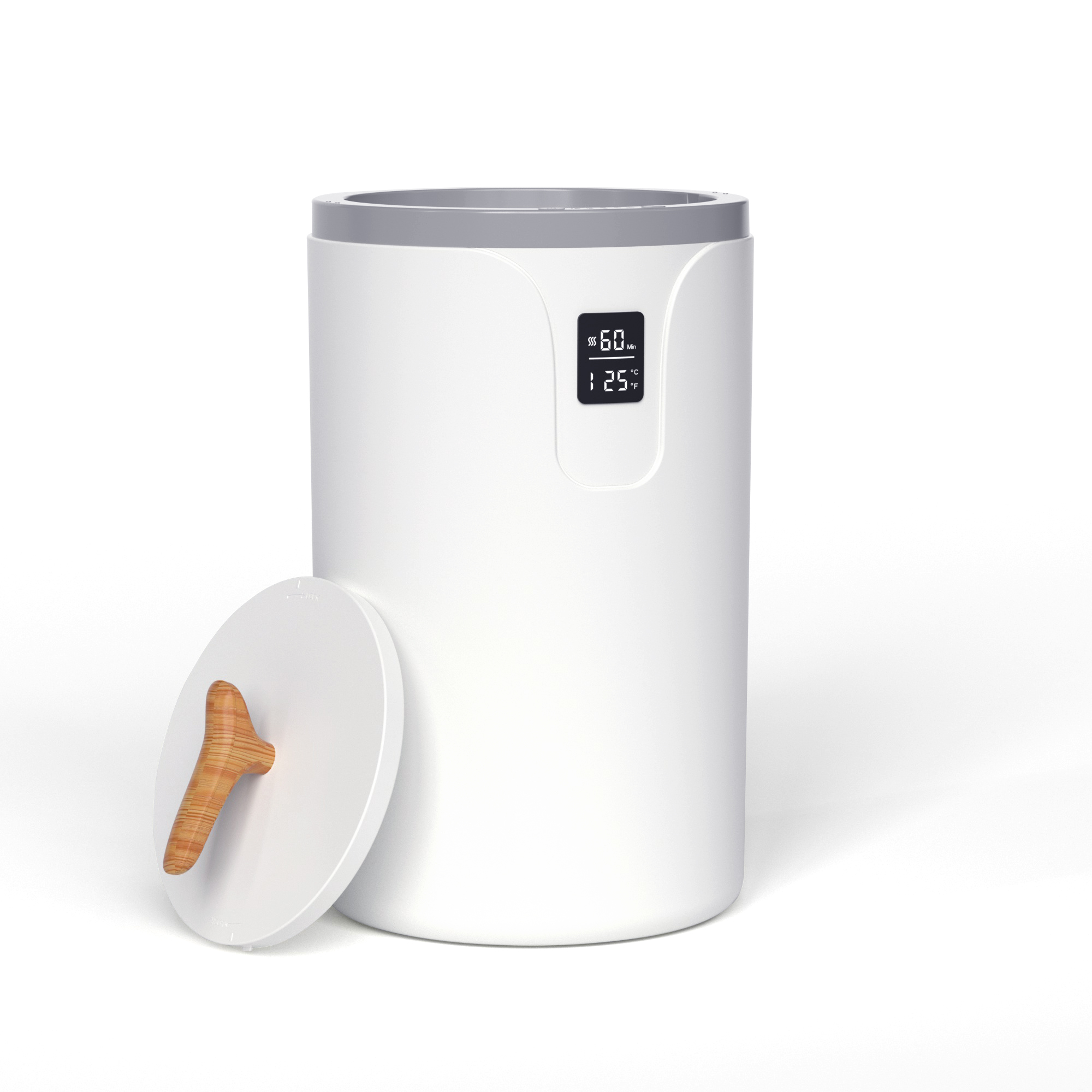 A towel warmer for elderly care with a 45°C surface cap and accessible mounting